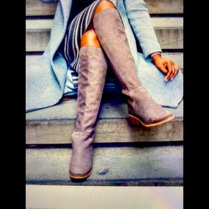 Lucky Rayla over the knee gray suede boot